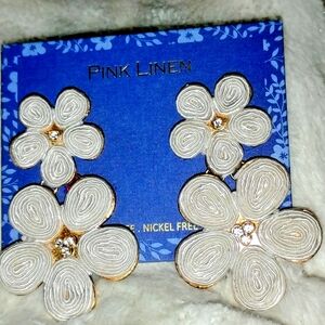 Pink Linen Floral Earrings